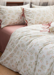 Celia Cottage Ribbon Bow Tie Floral Bedding Set - Rust Pink