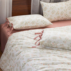 Celia Cottage Ribbon Bow Tie Floral Bedding Set - Rust Pink