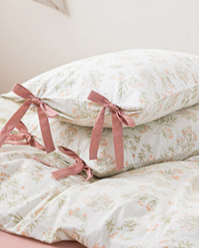 Celia Cottage Ribbon Bow Tie Floral Bedding Set - Pink