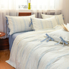Celia Cottage Ribbon Bow Tie Floral Bedding Set - Blue