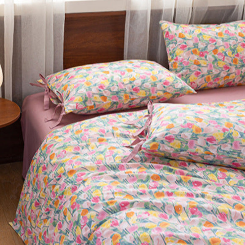Celia Cottage Ribbon Bow Tie Floral Bedding Set - Pink