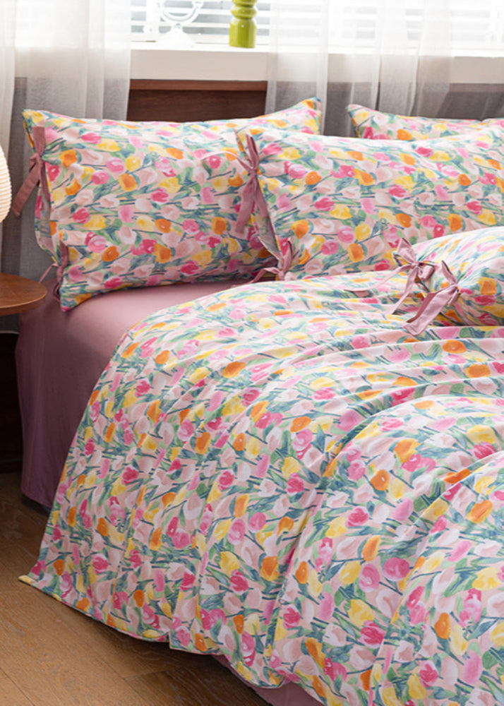 Celia Cottage Ribbon Bow Tie Floral Bedding Set - Pink