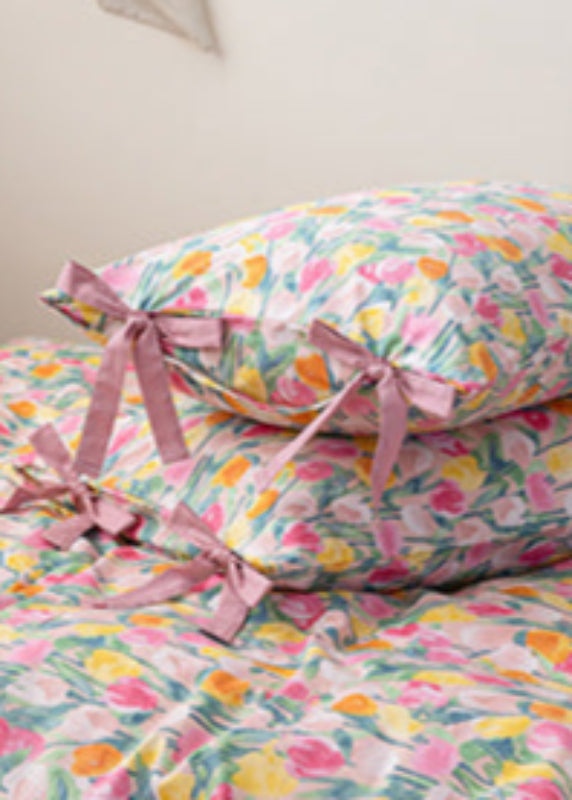 Celia Cottage Ribbon Bow Tie Floral Bedding Set - Pink
