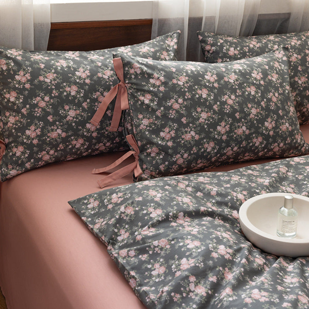 Celia Cottage Ribbon Bow Tie Floral Bedding Set - Pink