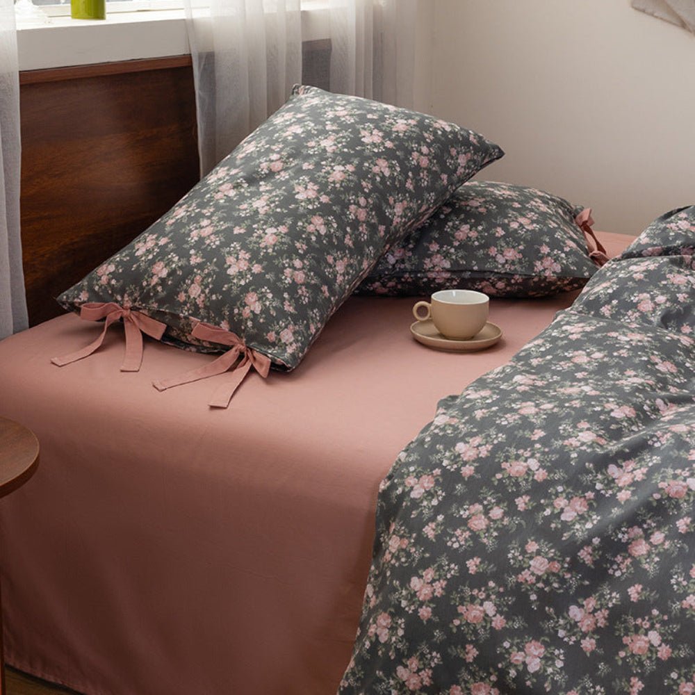 Celia Cottage Ribbon Bow Tie Floral Bedding Set - Pink