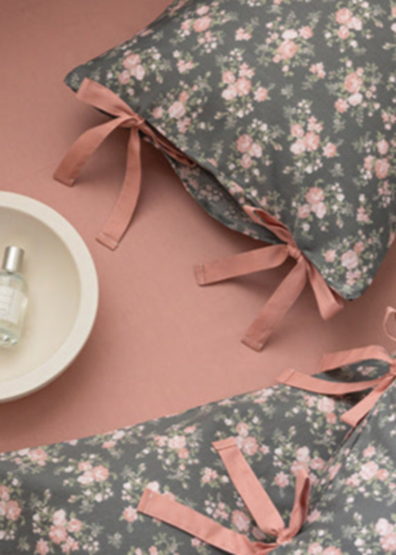 Celia Cottage Ribbon Bow Tie Floral Bedding Set - Pink