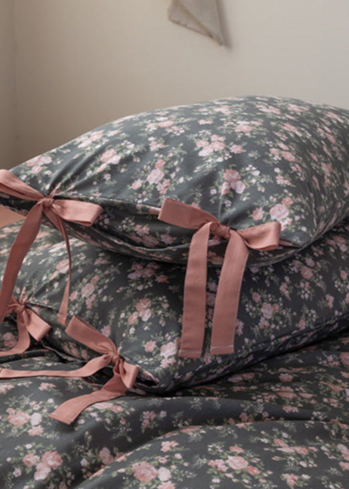 Celia Cottage Ribbon Bow Tie Floral Bedding Set - Pink