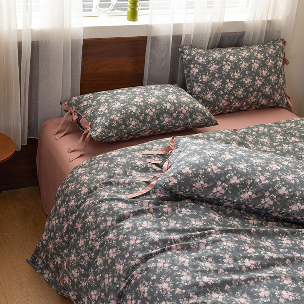 Celia Cottage Ribbon Bow Tie Floral Bedding Set - Pink