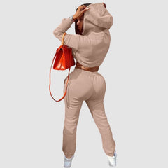 Solid Color Hoodies Drawstring Pant Set