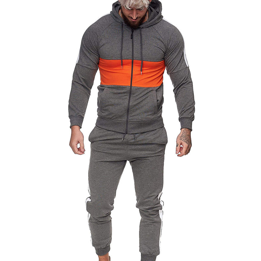 Men Fall Color Block 2 Pieces Sweatsuits