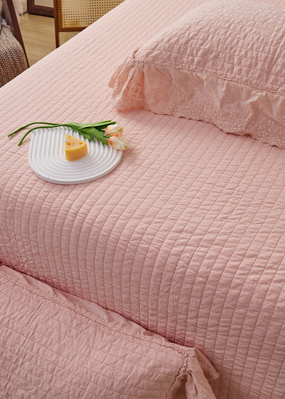 Ellie Lace Ruffle Quilted Bedding Set - Pink