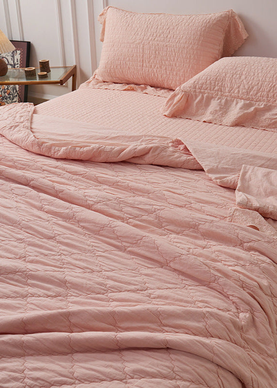 Ellie Lace Ruffle Quilted Bedding Set - Pink