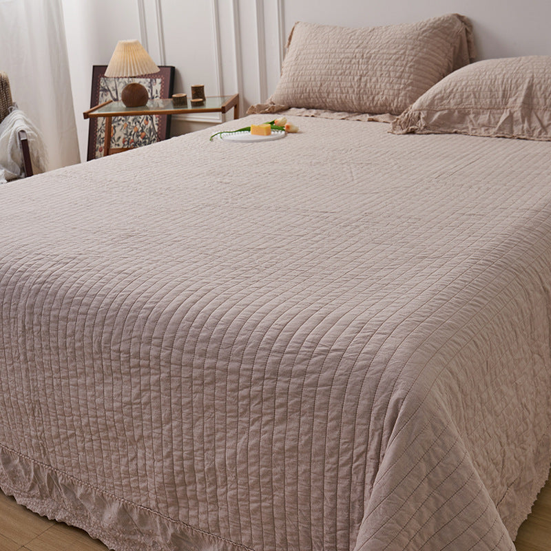 Ellie Lace Ruffle Quilted Bedding Set - Pink