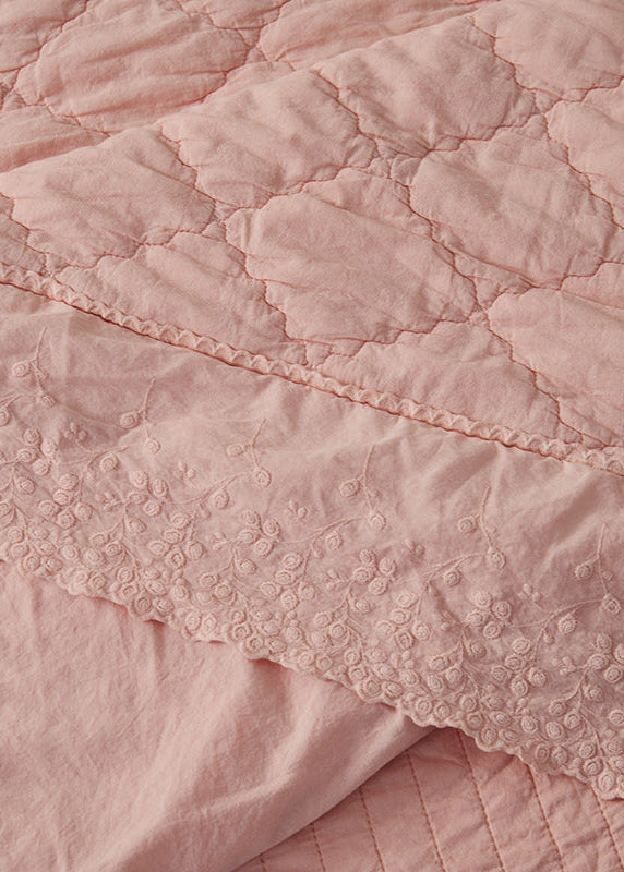 Ellie Lace Ruffle Quilted Bedding Set - Pink