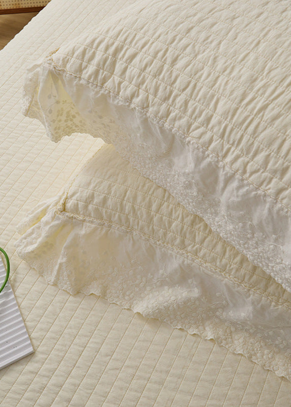 Ellie Lace Ruffle Quilted Bedding Set - Pink