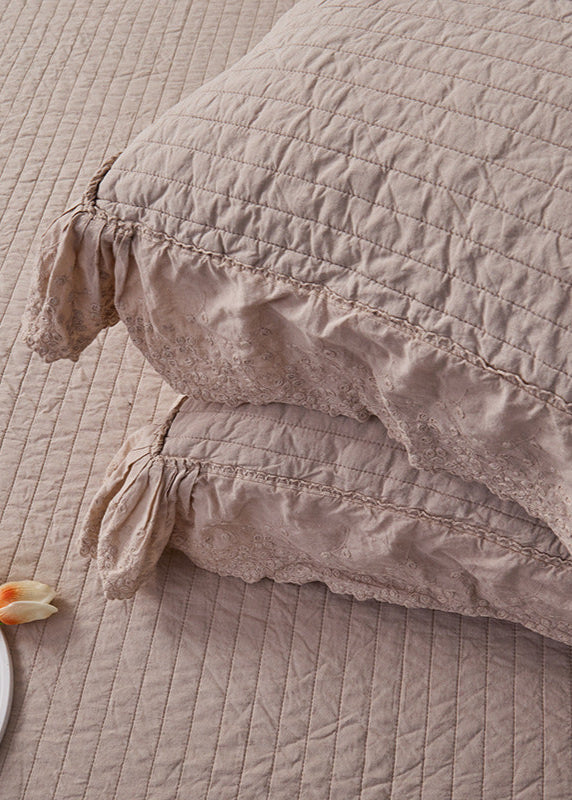 Ellie Lace Ruffle Quilted Bedding Set - Pink