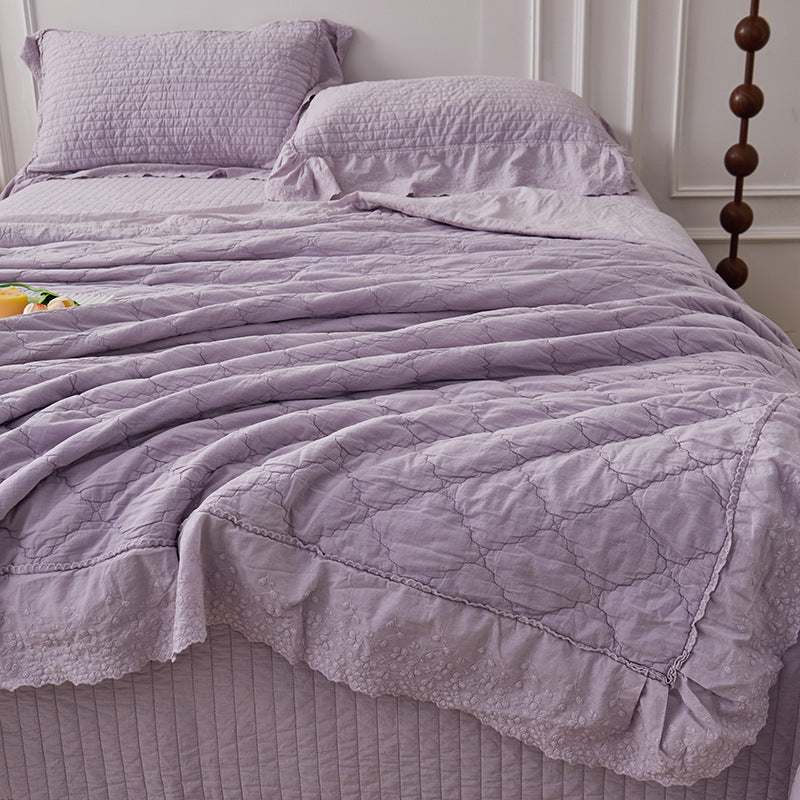 Ellie Lace Ruffle Quilted Bedding Set - Pink