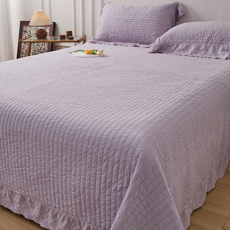 Ellie Lace Ruffle Quilted Bedding Set - Pink