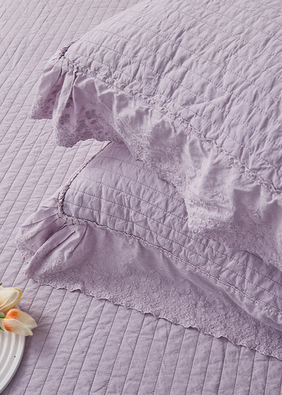 Ellie Lace Ruffle Quilted Bedding Set - Pink