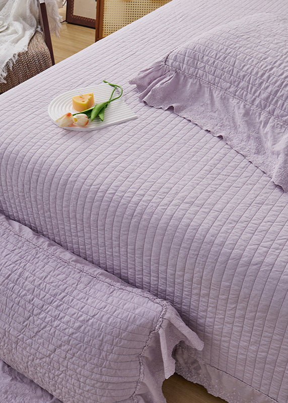 Ellie Lace Ruffle Quilted Bedding Set - Purple