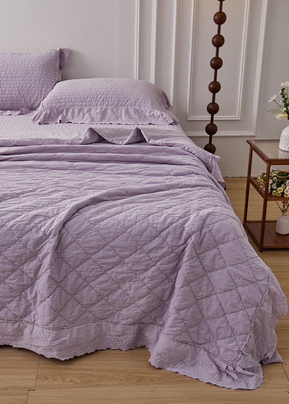 Ellie Lace Ruffle Quilted Bedding Set - Pink