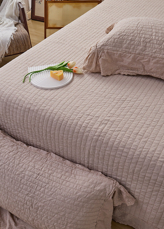 Ellie Lace Ruffle Quilted Bedding Set - Pink