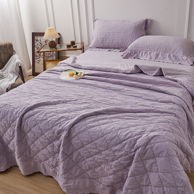 Ellie Lace Ruffle Quilted Bedding Set - Pink