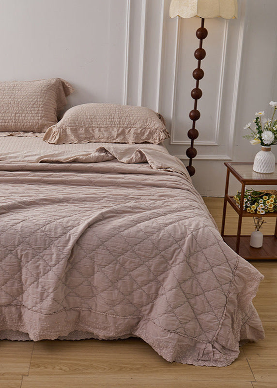 Ellie Lace Ruffle Quilted Bedding Set - Pink