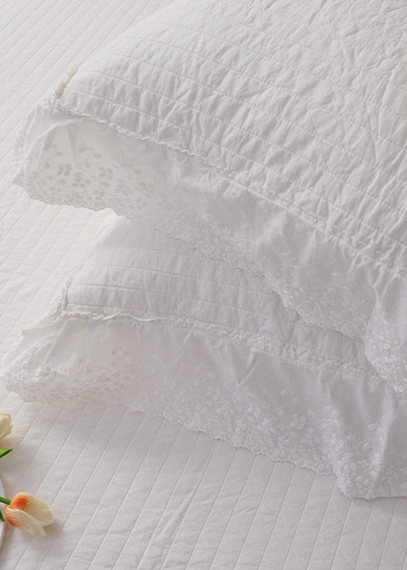 Ellie Lace Ruffle Quilted Bedding Set - Pink