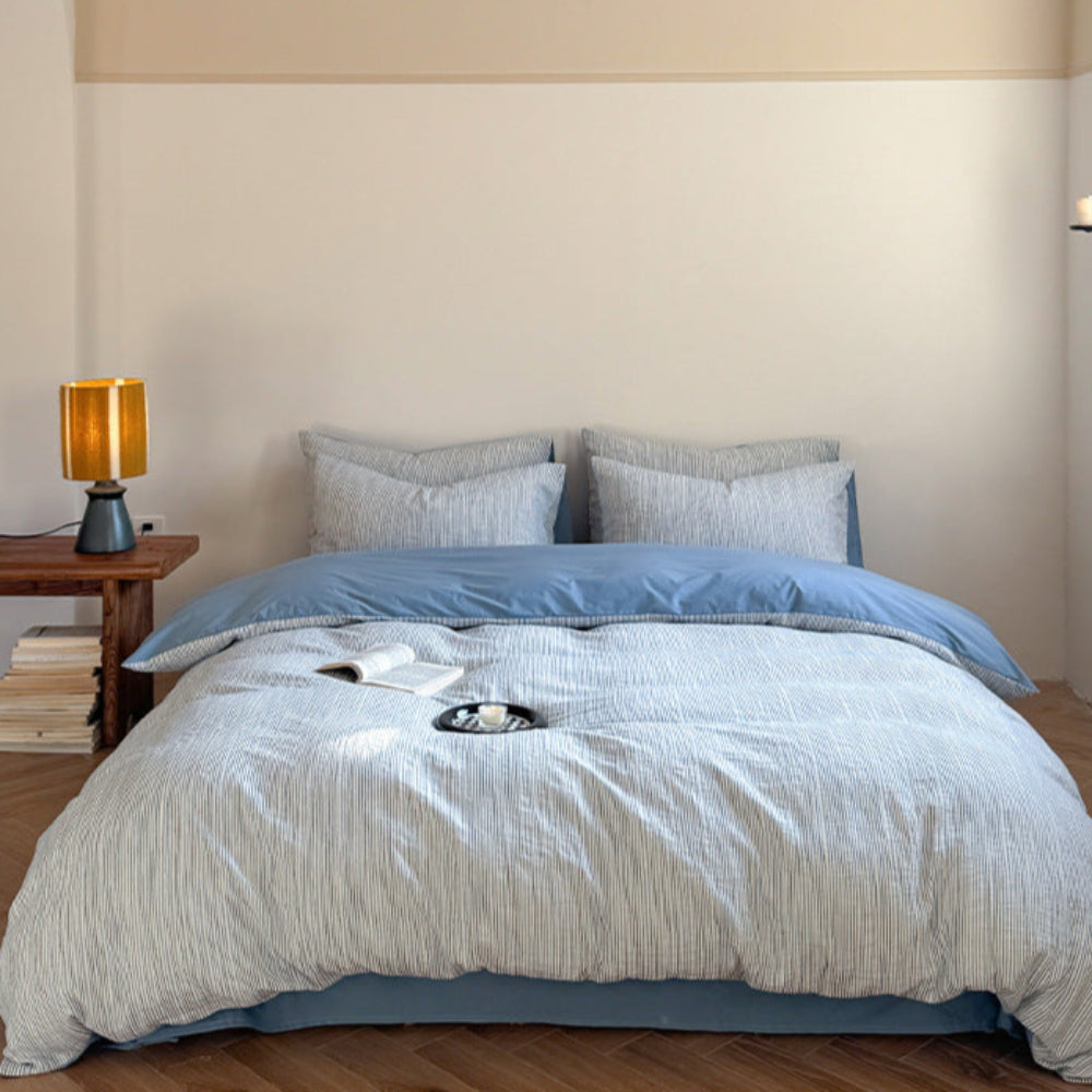 Emma Duo Striped Jacquard Bedding Set - Blue