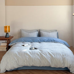 Emma Duo Striped Jacquard Bedding Set - Blue