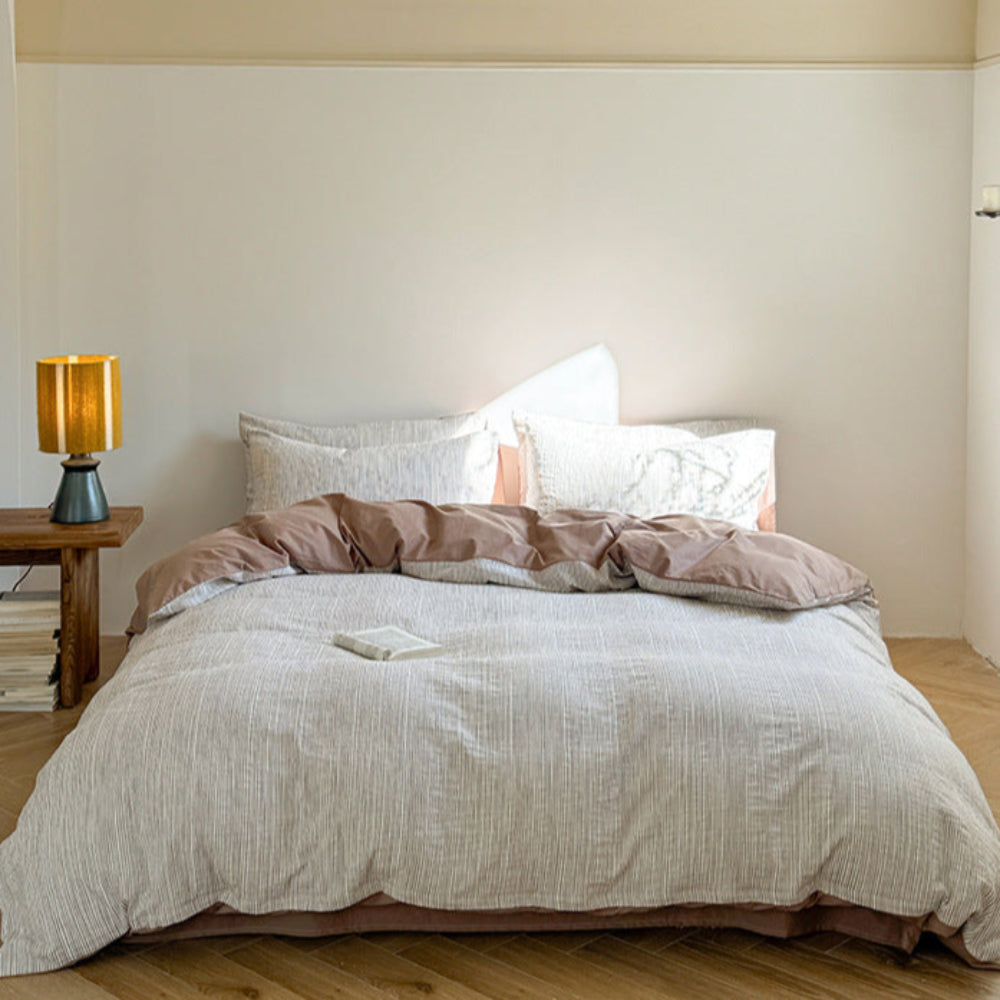Emma Duo Striped Jacquard Bedding Set - Cream