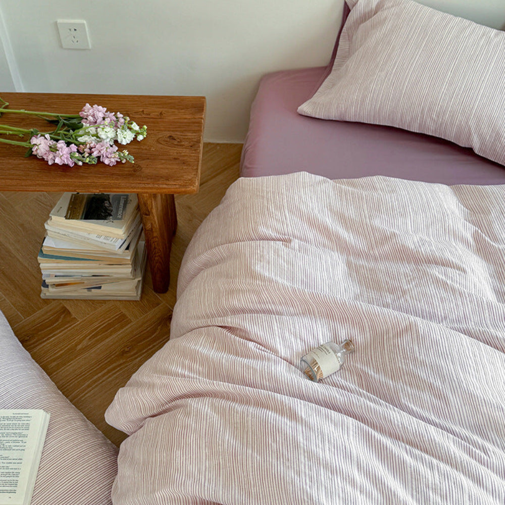 Emma Duo Striped Jacquard Bedding Set - Light Pink