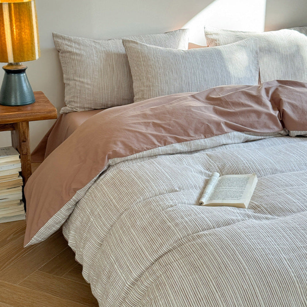 Emma Duo Striped Jacquard Bedding Set - Light Pink