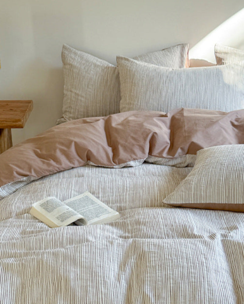 Emma Duo Striped Jacquard Bedding Set - Cream