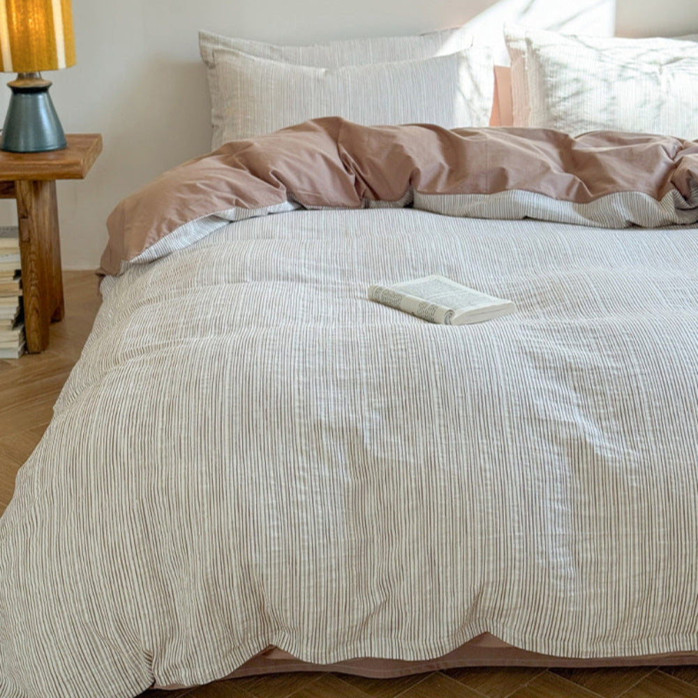 Emma Duo Striped Jacquard Bedding Set - Cream