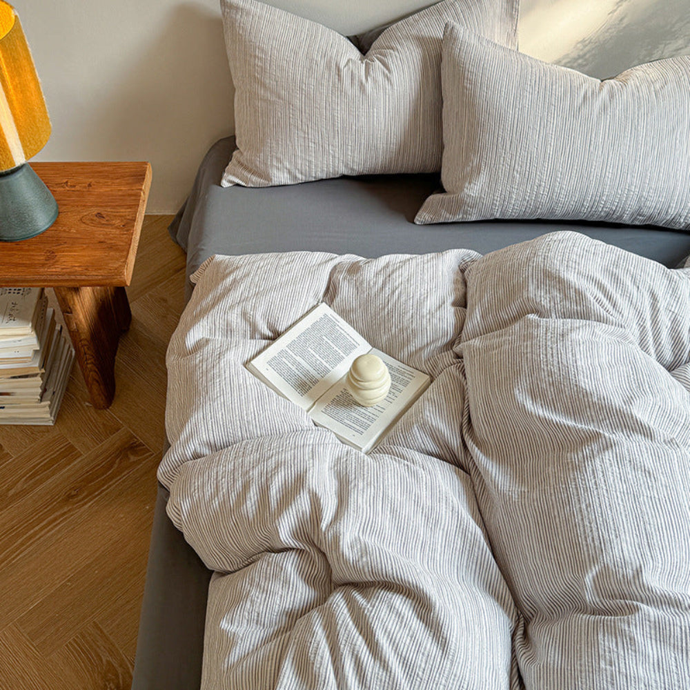 Emma Duo Striped Jacquard Bedding Set - Cream