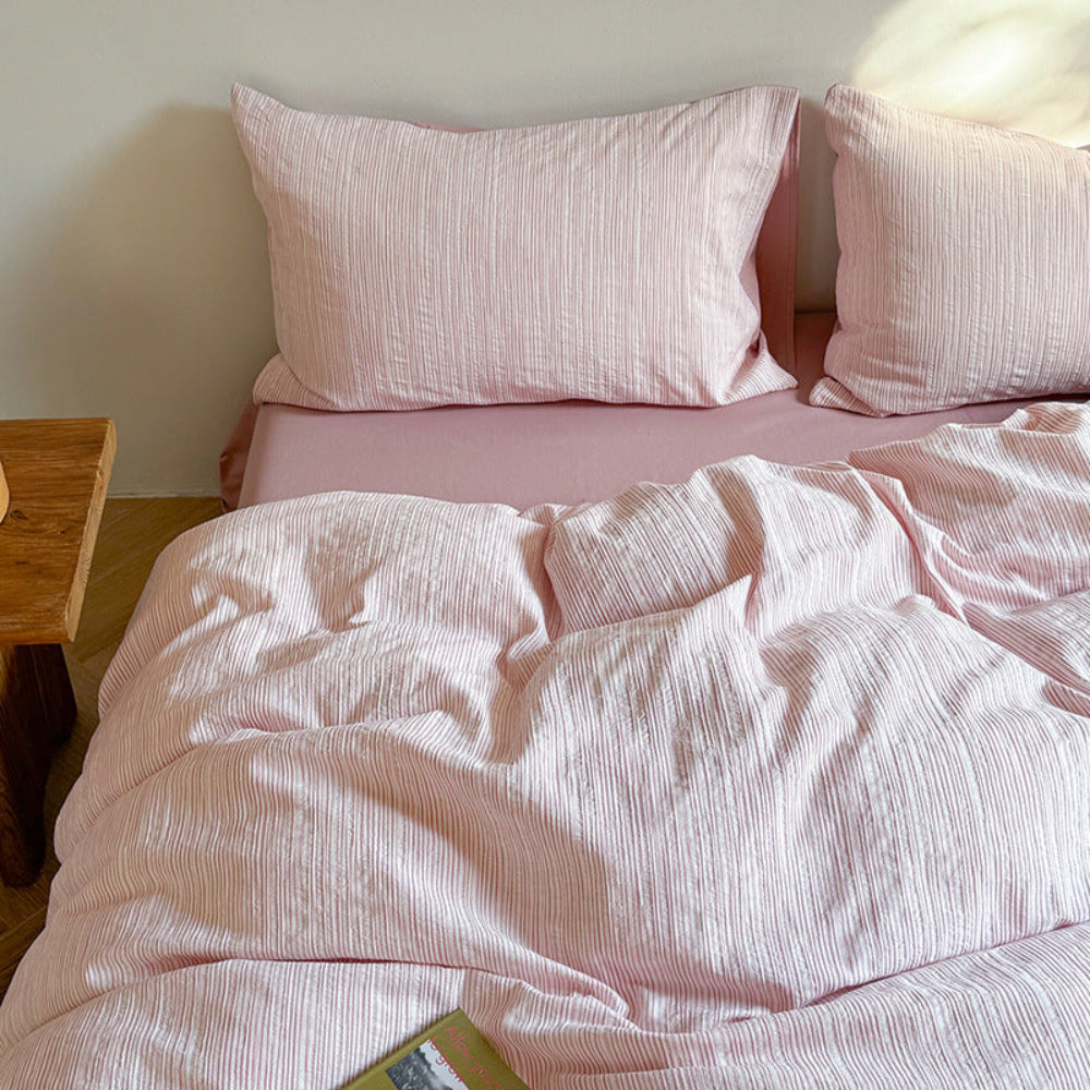 Emma Duo Striped Jacquard Bedding Set - Light Pink