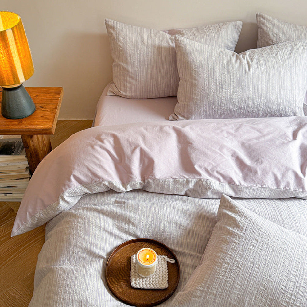 Emma Duo Striped Jacquard Bedding Set - Light Pink