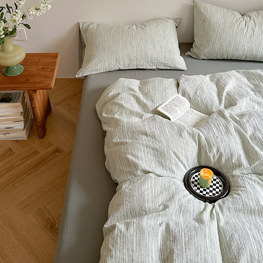 Emma Duo Striped Jacquard Bedding Set - Cream