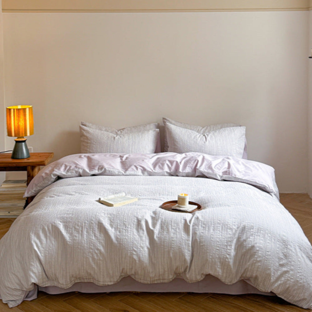 Emma Duo Striped Jacquard Bedding Set - Purple