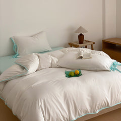Evangeline Pastel Bow Tie Twill Bedding Set - White