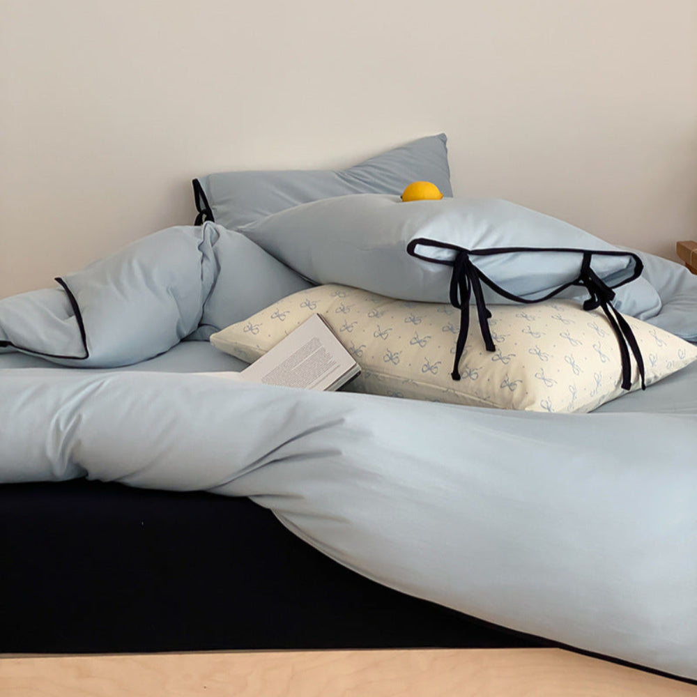 Evangeline Pastel Bow Tie Twill Bedding Set - Blue