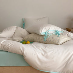Evangeline Pastel Bow Tie Twill Bedding Set - White