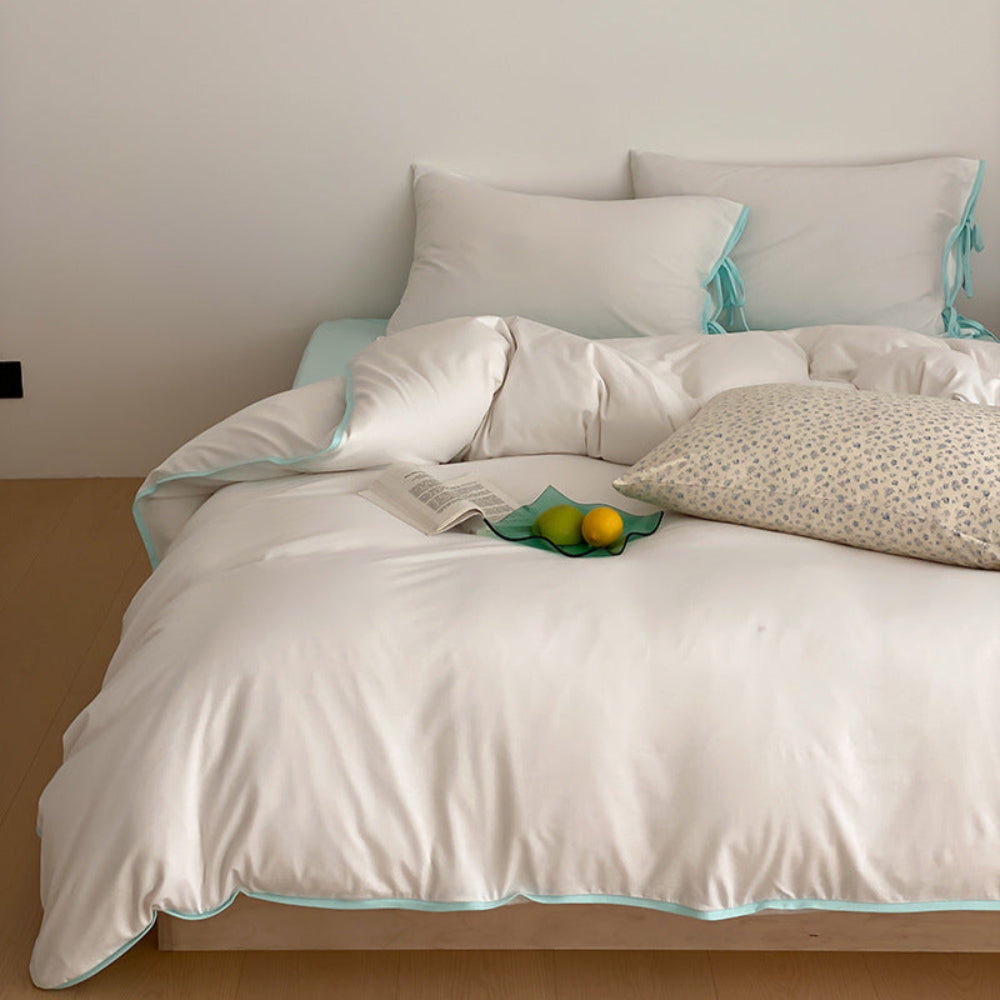 Evangeline Pastel Bow Tie Twill Bedding Set - White