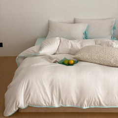 Evangeline Pastel Bow Tie Twill Bedding Set - White