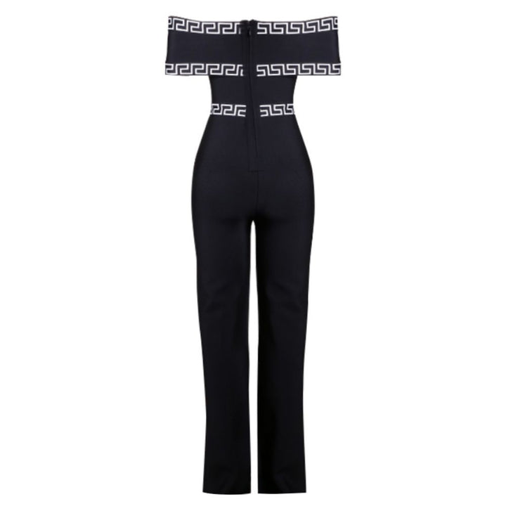 Schwarzer bedruckter Bandage-Jumpsuit