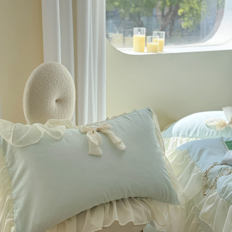 Ribbon Bow Airy Lace Bedding Set - Cream White