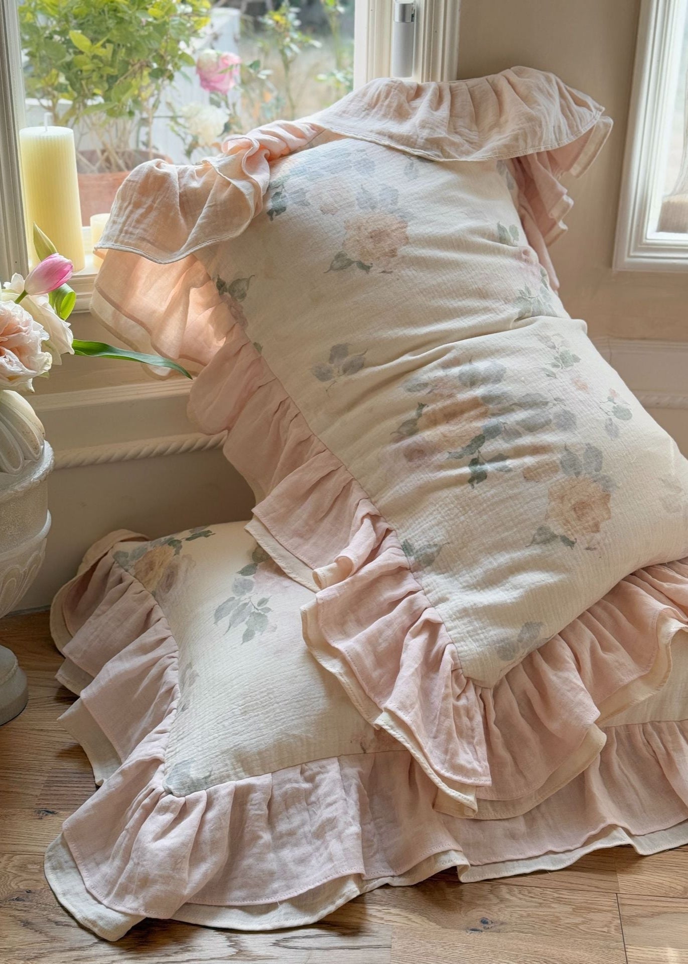 Millie Lace Ruffle Floral Bedding Set - Blue