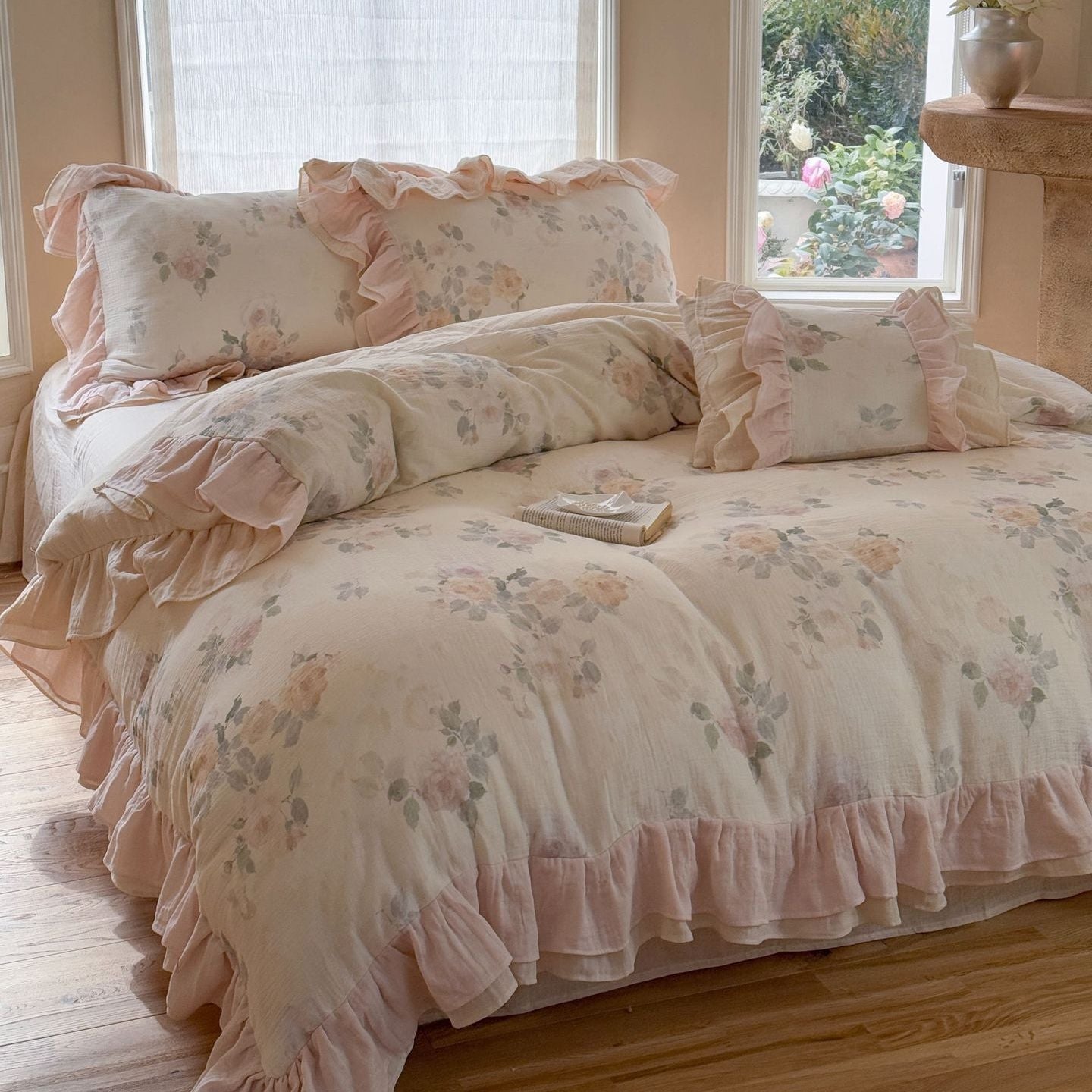 Millie Lace Ruffle Floral Bedding Set - Blue